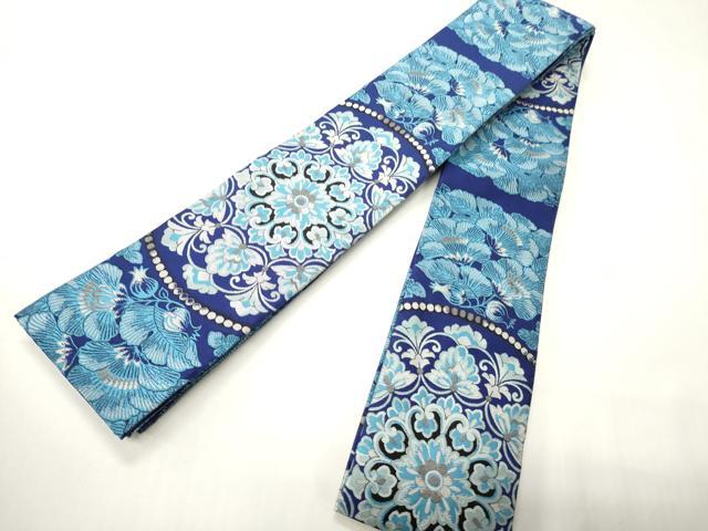 平和屋着物●男性　両面　角帯　正倉院花蝶文　正絹　逸品　CABI4875ak