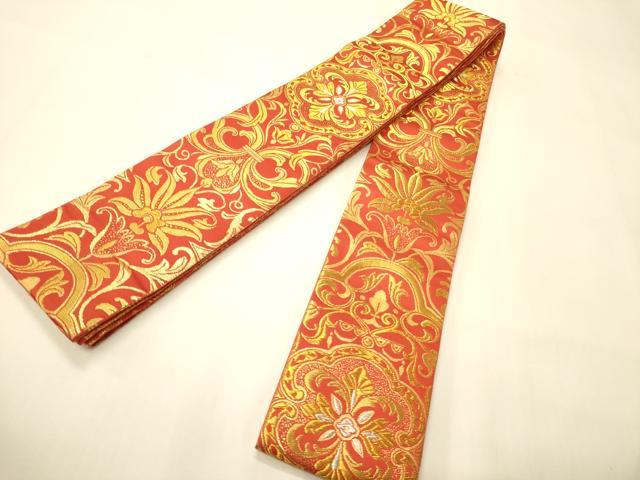 平和屋着物●男性　両面　角帯　花唐草文　金銀糸　正絹　逸品　CABI4878ak
