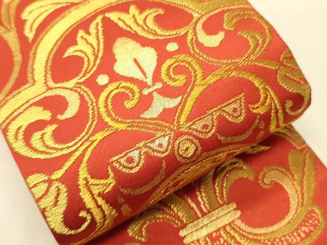 平和屋着物●男性　両面　角帯　花唐草文　金銀糸　正絹　逸品　CABI4878ak
