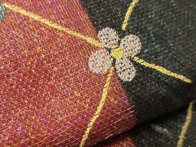 平和屋着物●男性　両面　角帯　奥田小由女の世界　花菱文　金糸　正絹　逸品　CABI4881ak