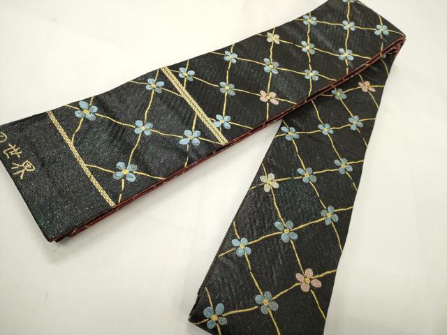 平和屋着物●男性　両面　角帯　奥田小由女の世界　花菱文　金糸　正絹　逸品　CABI4881ak
