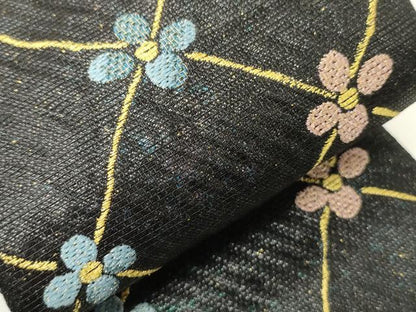 平和屋着物●男性　両面　角帯　奥田小由女の世界　花菱文　金糸　正絹　逸品　CABI4881ak