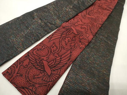 平和屋着物●男性　両面　角帯　舞鳥文　霞文　正絹　逸品　CABI4884ak