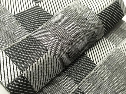 平和屋着物●男性　両面　角帯　鯉/コイ　市松文　黒地　銀糸　CABI4889ak