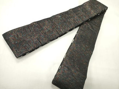 平和屋着物●男性　両面　角帯　幾何学文　霞文　黒地　正絹　逸品　CABI4891ak