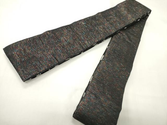 平和屋着物●男性　両面　角帯　幾何学文　霞文　黒地　正絹　逸品　CABI4891ak