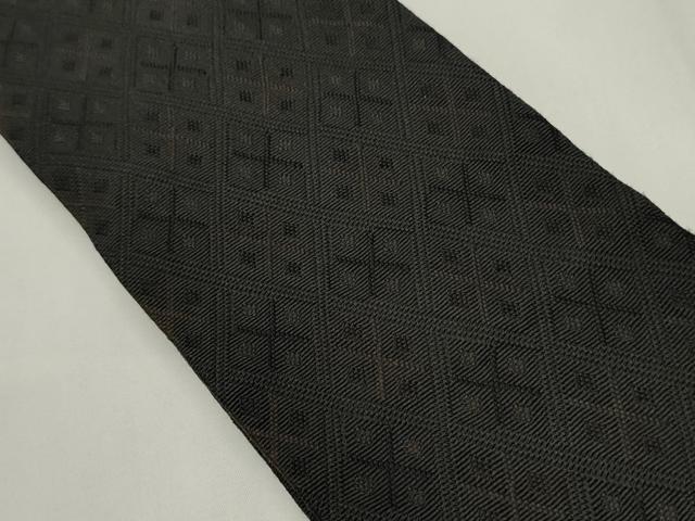平和屋着物●男性　本場筑前博多織　角帯　変わり菱文　黒地　正絹　逸品　CABI4907ak