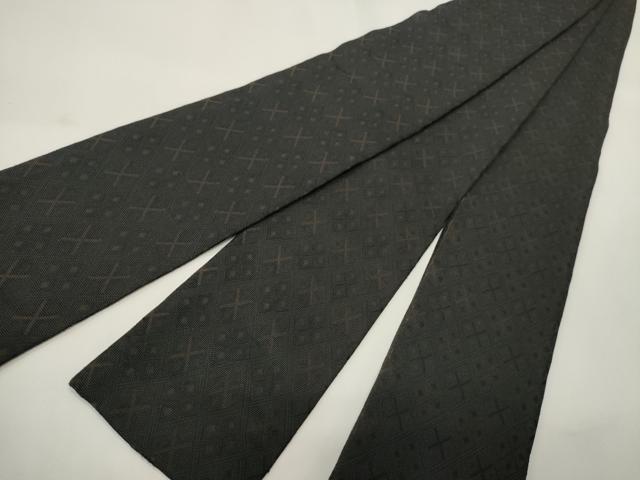 平和屋着物●男性　本場筑前博多織　角帯　変わり菱文　黒地　正絹　逸品　CABI4907ak