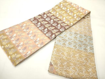 平和屋着物●両面　両方向　六寸帯　西陣織　辻梅帯　金銀糸　正絹　逸品　CABI4917ak