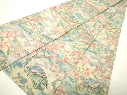 平和屋着物●創作半幅帯　本場染大島紬　風景文　正絹　逸品　CABI4919ak
