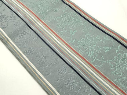 平和屋着物●本場筑前博多織　半幅帯　花唐草間道　正絹　逸品　CABI4920ak
