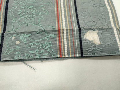 平和屋着物●本場筑前博多織　半幅帯　花唐草間道　正絹　逸品　CABI4920ak