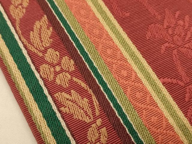 平和屋着物●本場筑前博多織　半幅帯　草花間道　正絹　逸品　CABI4921ak