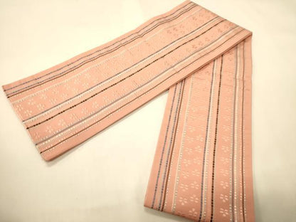 平和屋着物●本場筑前博多織　半幅帯　小袋帯　苺錦　証紙付き　正絹　逸品　CABI4925ak