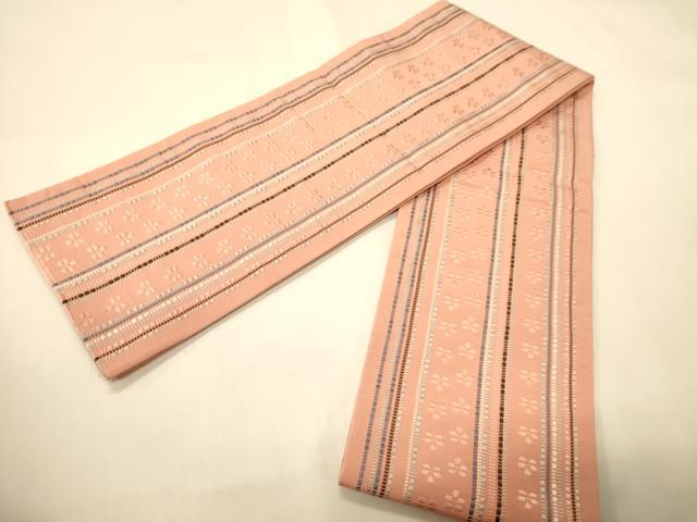 平和屋着物●本場筑前博多織　半幅帯　小袋帯　苺錦　証紙付き　正絹　逸品　CABI4925ak