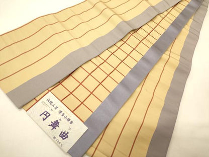 平和屋着物●本場筑前博多織　両面　半幅帯　井上絹織謹製　小袋帯　格子柄/縞　証紙付き　正絹　逸品　未使用　CABI4927ak