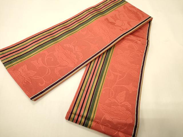 平和屋着物●本場筑前博多織　半幅帯　脇山公詞作　小袋帯　花唐草間道　証紙付き　正絹　逸品　CABI4930ak