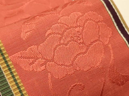 平和屋着物●本場筑前博多織　半幅帯　脇山公詞作　小袋帯　花唐草間道　証紙付き　正絹　逸品　CABI4930ak