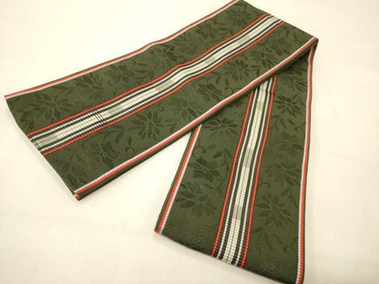 平和屋着物●本場筑前博多織　半幅帯　草花間道　正絹　逸品　CABI4934ak