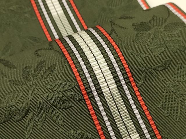 平和屋着物●本場筑前博多織　半幅帯　草花間道　正絹　逸品　CABI4934ak