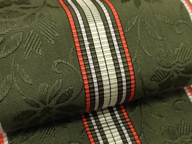 平和屋着物●本場筑前博多織　半幅帯　草花間道　正絹　逸品　CABI4934ak