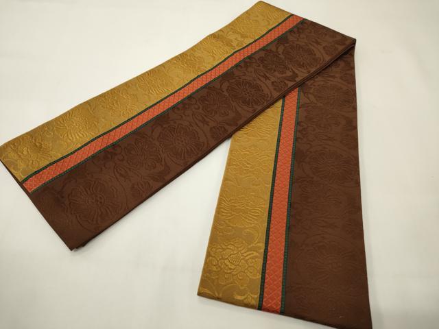 平和屋着物●本場筑前博多織　半幅帯　草花文　正絹　逸品　CABI4937ak