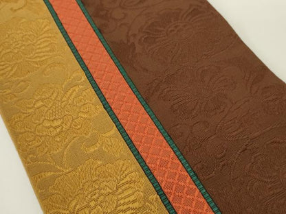 平和屋着物●本場筑前博多織　半幅帯　草花文　正絹　逸品　CABI4937ak