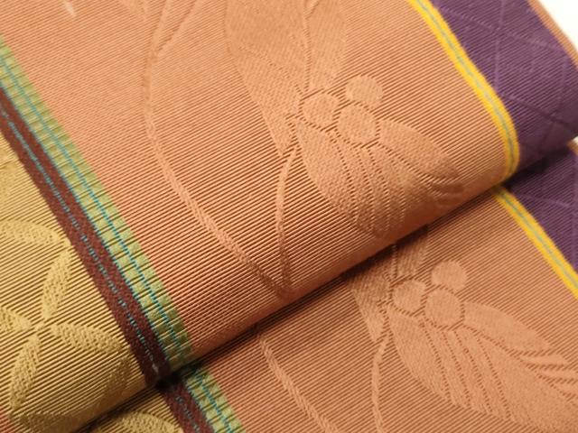 平和屋着物●本場筑前博多織　半幅帯　草花間道　正絹　逸品　CABI4945ak