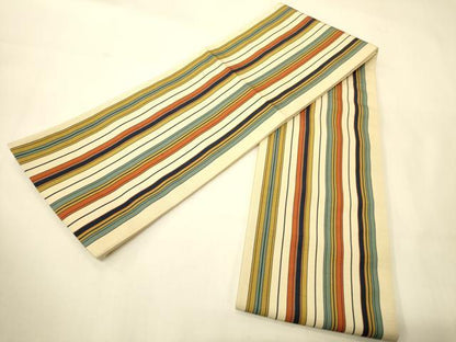 平和屋着物●本場筑前博多織　半幅帯　縞　正絹　逸品　CABI4947ak