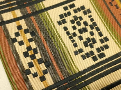 平和屋着物●本場筑前博多織　半幅帯　花織　幾何学文　正絹　逸品　CABI4953ak