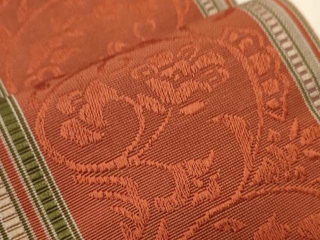 平和屋着物○本場筑前博多織 半幅帯 花唐草間道 正絹 逸品 CABI4956ak