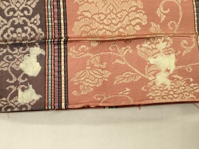 平和屋着物●本場筑前博多織　半幅帯　井上絹織謹製　小袋帯　花唐草間道　証紙付き　正絹　逸品　CABI4958ak
