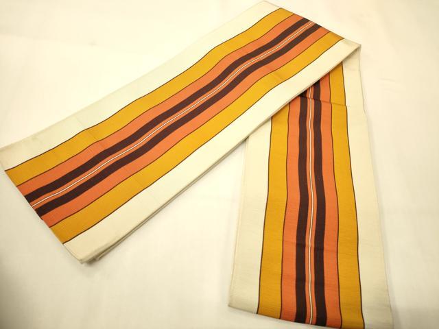 平和屋着物●本場筑前博多織　半幅帯　縞　正絹　逸品　CABI4962ak