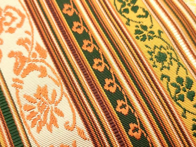 平和屋着物●本場筑前博多織　半幅帯　小袋帯　草花間道　証紙付き　正絹　逸品　未使用　CABI4964ak