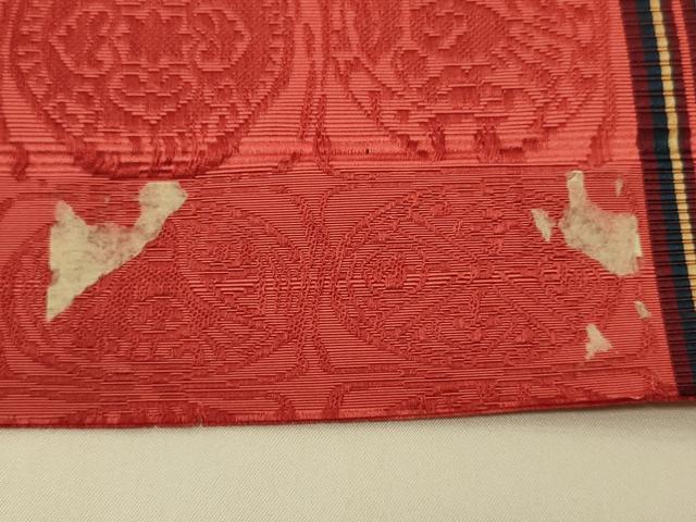 平和屋着物●本場筑前博多織　半幅帯　井上絹織謹製　幾何学花鳥文　証紙付き　正絹　逸品　未使用　CABI4974ak