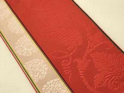 平和屋着物●本場筑前博多織　半幅帯　小野和也作　花唐草間道　証紙付き　正絹　逸品　CABI4978ak