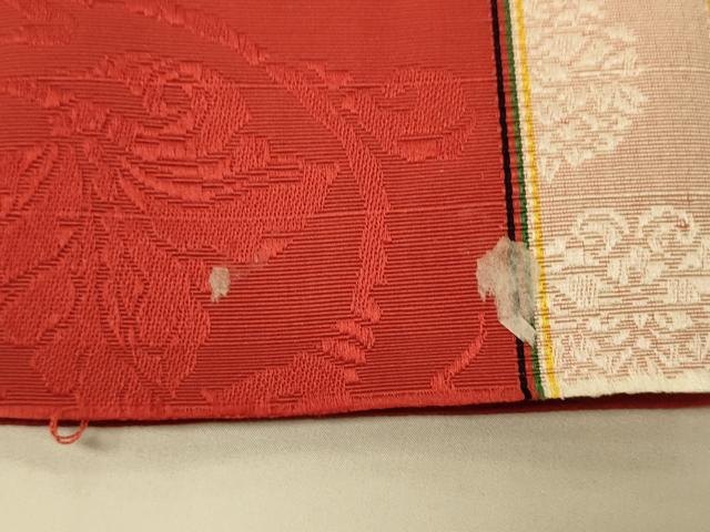 平和屋着物●本場筑前博多織　半幅帯　小野和也作　花唐草間道　証紙付き　正絹　逸品　CABI4978ak