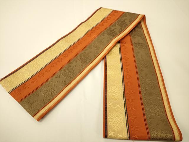 平和屋着物●本場筑前博多織　半幅帯　草花間道　証紙付き　正絹　逸品　CABI4980ak