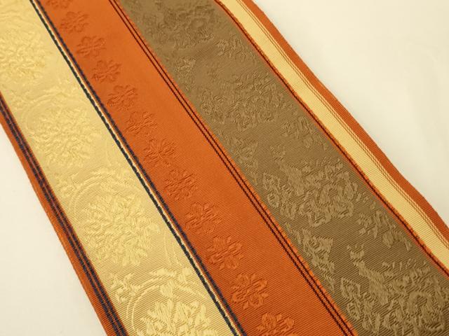 平和屋着物●本場筑前博多織　半幅帯　草花間道　証紙付き　正絹　逸品　CABI4980ak