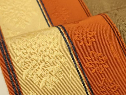 平和屋着物●本場筑前博多織　半幅帯　草花間道　証紙付き　正絹　逸品　CABI4980ak