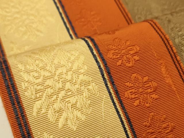 平和屋着物●本場筑前博多織　半幅帯　草花間道　証紙付き　正絹　逸品　CABI4980ak