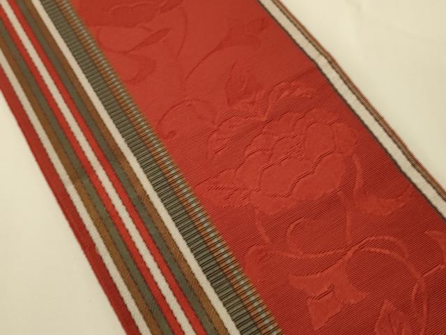平和屋着物●本場筑前博多織　半幅帯　脇山公詞作　花唐草間道　証紙付き　正絹　逸品　CABI4981ak