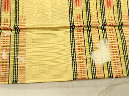 平和屋着物●本場筑前博多織　両面　半幅帯　高橋絹織謹製　献上柄/幾何学間道　証紙付き　正絹　逸品　未使用　CABI4984ak