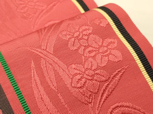 平和屋着物●本場筑前博多織　半幅帯　一重帯　草花間道　正絹　逸品　CABI4990ak