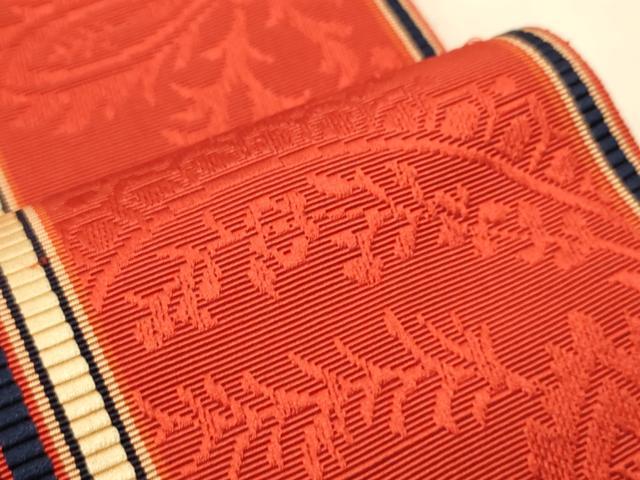 平和屋着物○本場筑前博多織 半幅帯 草花間道 証紙付き 正絹 逸品