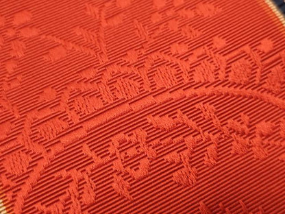 平和屋着物●本場筑前博多織　半幅帯　草花間道　証紙付き　正絹　逸品　CABI4993ak