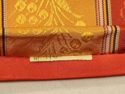 平和屋着物●本場筑前博多織　半幅帯　草花間道　正絹　逸品　CABI4996ak