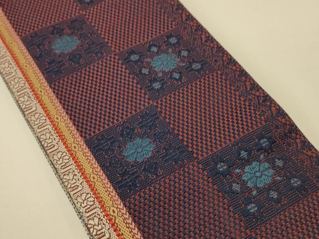 平和屋着物○本場筑前博多織 半幅帯 森博多織謹製 市松花文 証紙