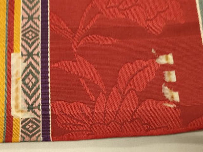 平和屋着物●本場筑前博多織　半幅帯　脇山公詞作　草花間道　証紙付き　正絹　逸品　CABI5003ak