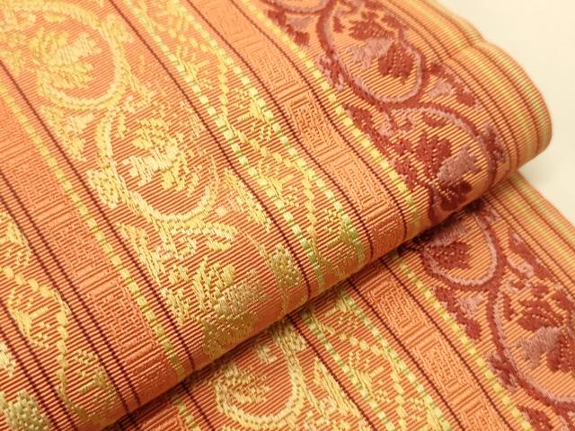 平和屋着物○本場筑前博多織 半幅帯 唐草間道 正絹 逸品 CABI5007ak